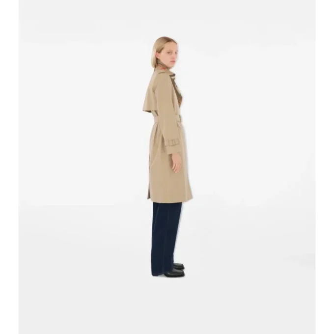 Long Check Collar Gabardine Trench Coat