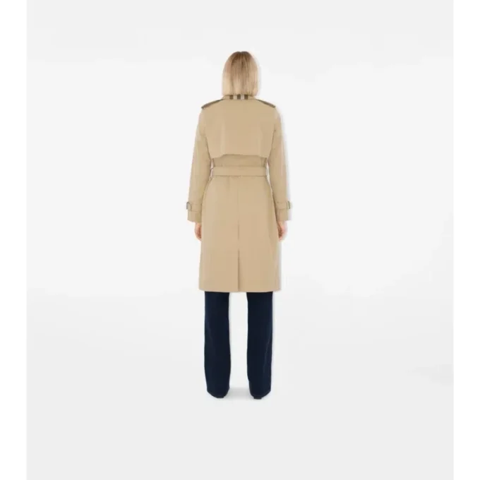 Long Check Collar Gabardine Trench Coat