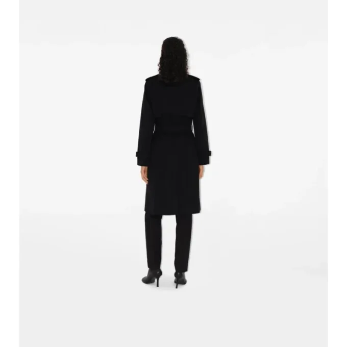 Long Check Collar Gabardine Trench Coat
