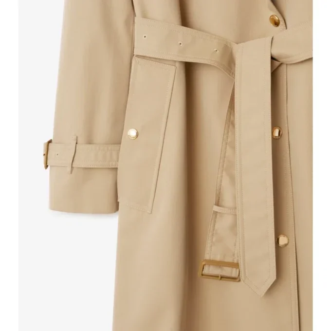 Long Check Collar Gabardine Trench Coat
