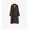 Long Check Collar Silk Cotton Trench Coat