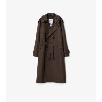 Long Check Collar Silk Cotton Trench Coat