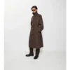 Long Check Collar Silk Cotton Trench Coat