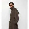 Long Check Collar Silk Cotton Trench Coat