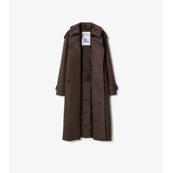 Long Check Collar Silk Cotton Trench Coat