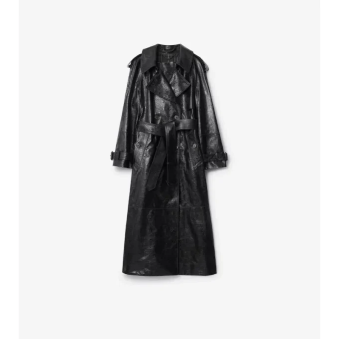 Long Embossed Leather Trench Coat