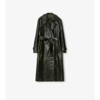Long Embossed Leather Trench Coat