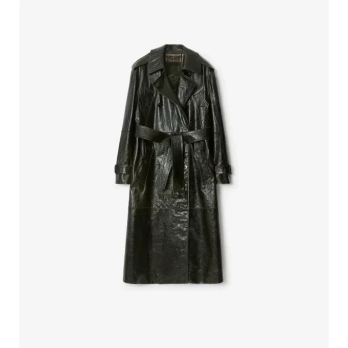 Long Embossed Leather Trench Coat