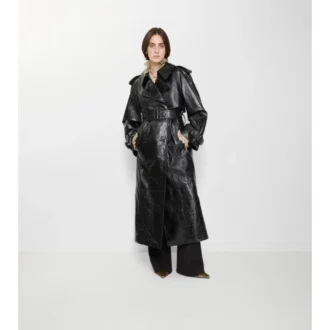 Long Embossed Leather Trench Coat