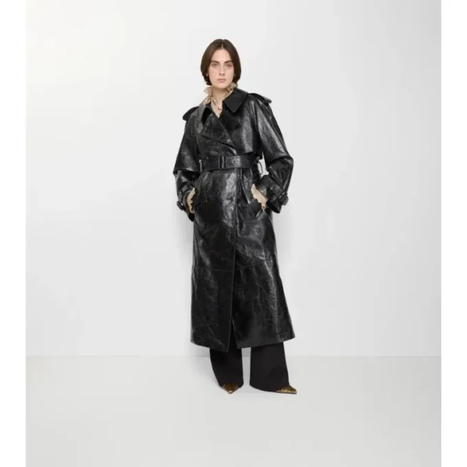 Long Embossed Leather Trench Coat