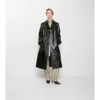 Long Embossed Leather Trench Coat