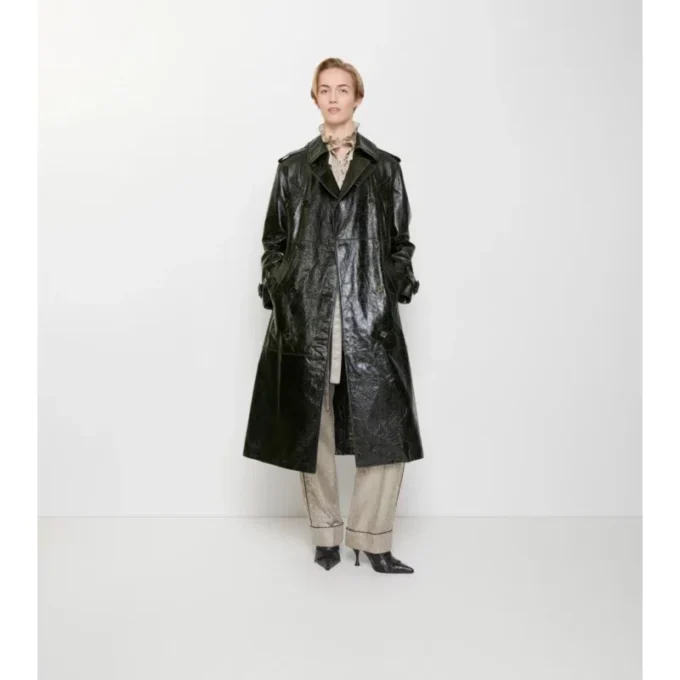 Long Embossed Leather Trench Coat