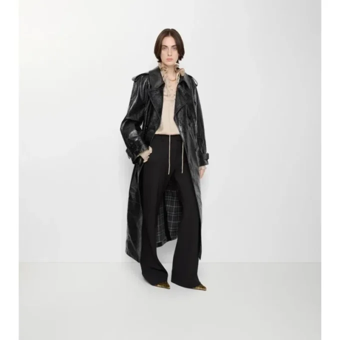 Long Embossed Leather Trench Coat