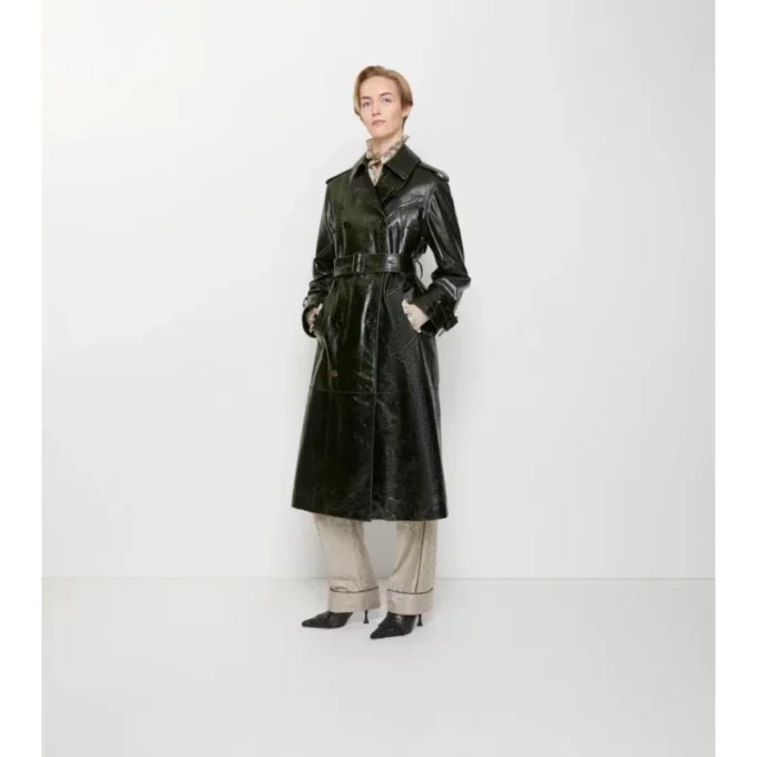 Long Embossed Leather Trench Coat