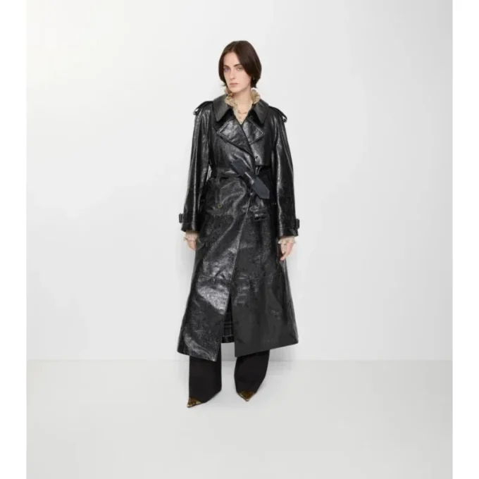 Long Embossed Leather Trench Coat