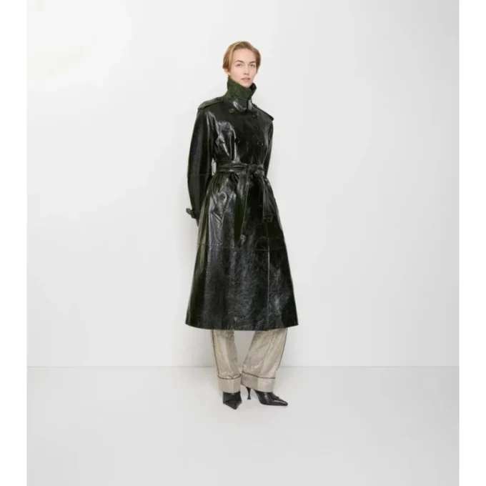 Long Embossed Leather Trench Coat