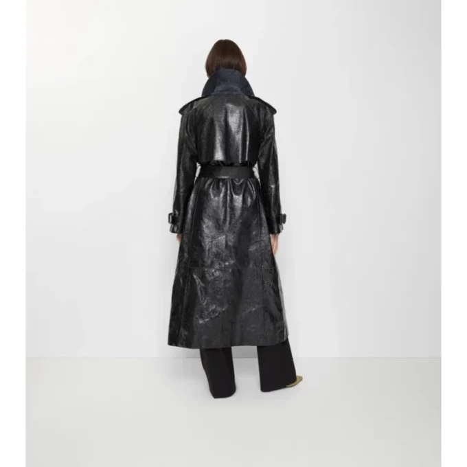 Long Embossed Leather Trench Coat