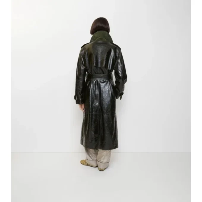 Long Embossed Leather Trench Coat
