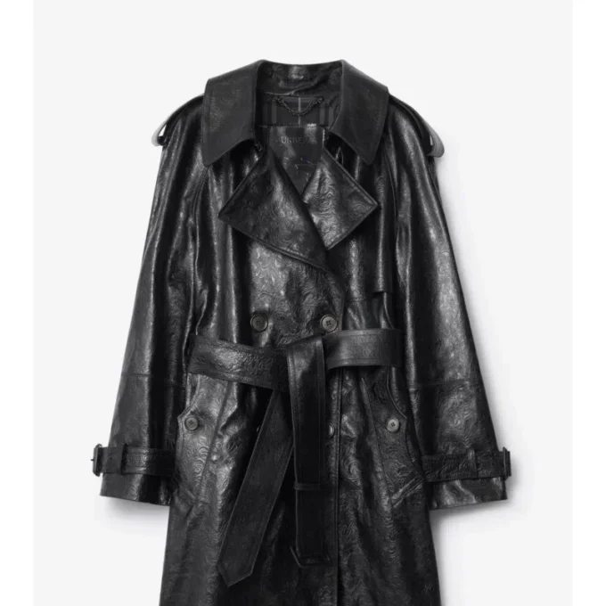 Long Embossed Leather Trench Coat