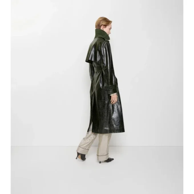 Long Embossed Leather Trench Coat