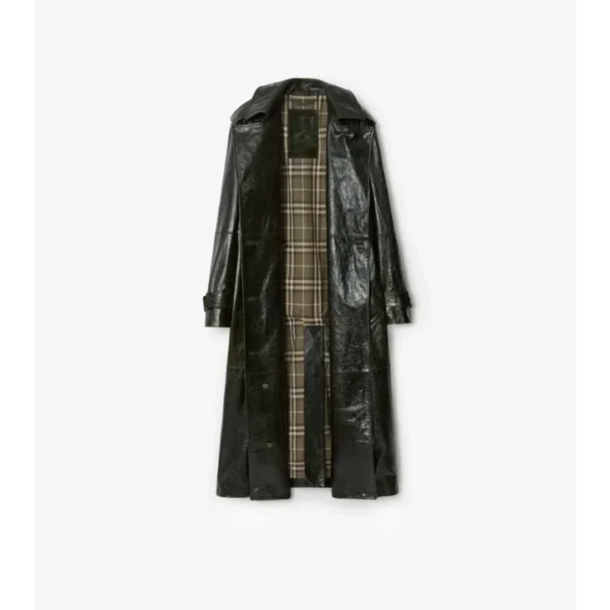 Long Embossed Leather Trench Coat