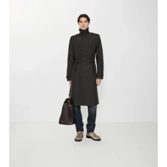 Long Geometric Nylon Blend Foxfield Trench Coat