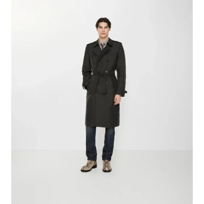 Long Geometric Nylon Blend Foxfield Trench Coat