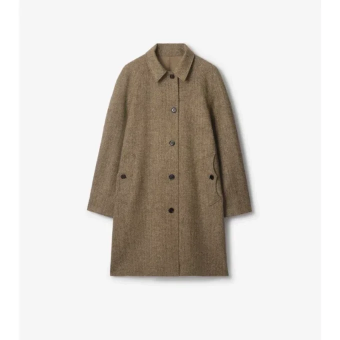 Long Herringbone Wool Dual Burberry Car Coat