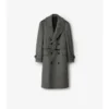 Long Herringbone Wool Trench Coat