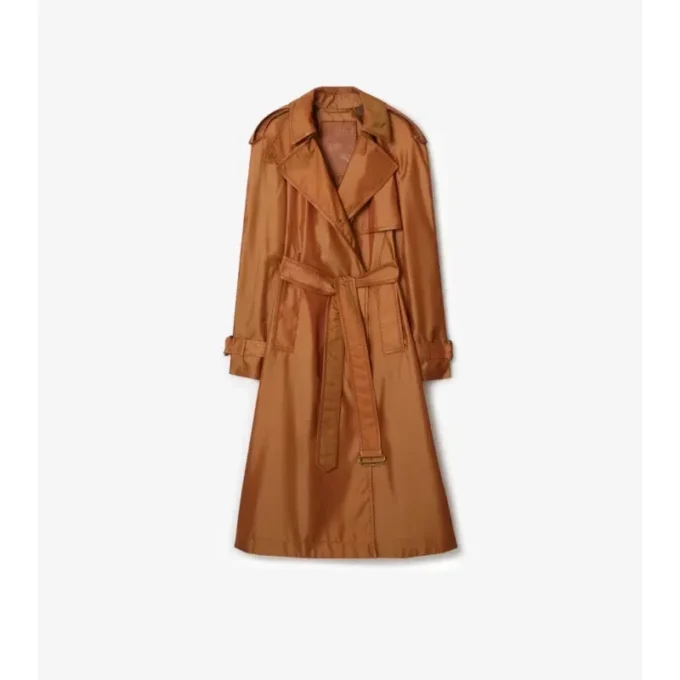 Long Nylon Blend Trench Coat