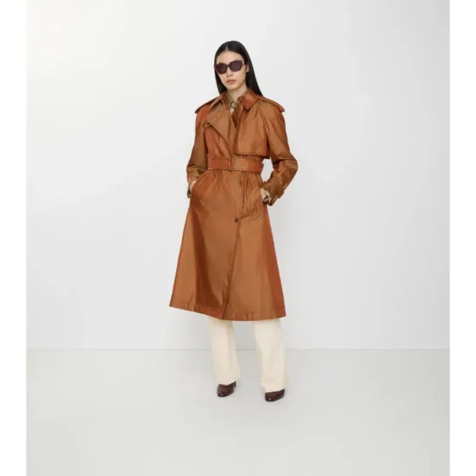 Long Nylon Blend Trench Coat