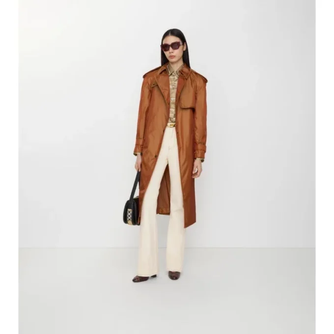Long Nylon Blend Trench Coat