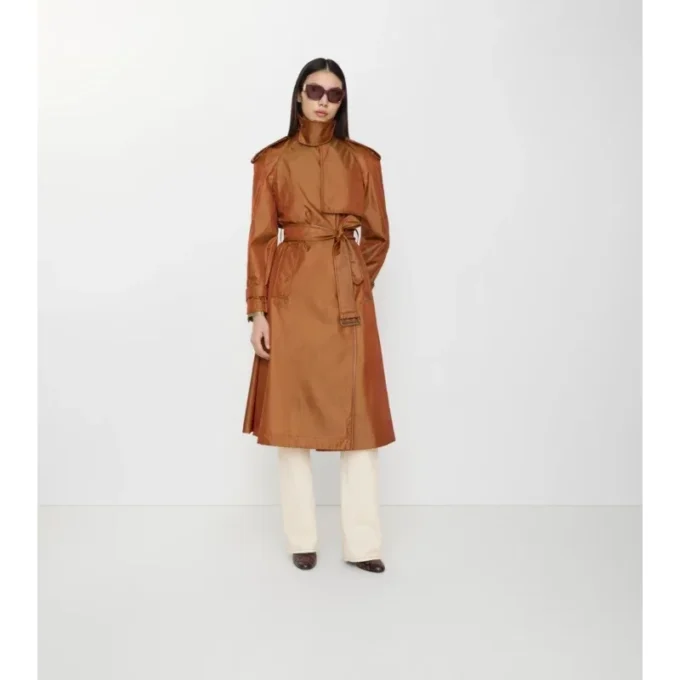 Long Nylon Blend Trench Coat