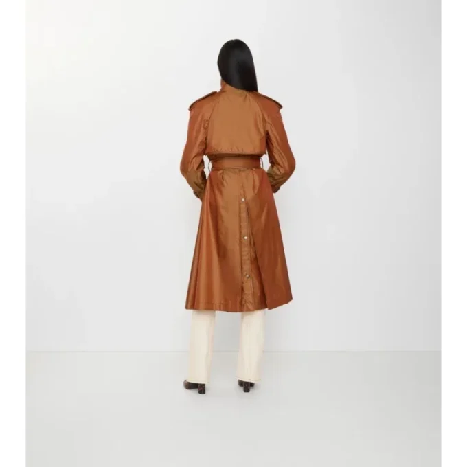 Long Nylon Blend Trench Coat