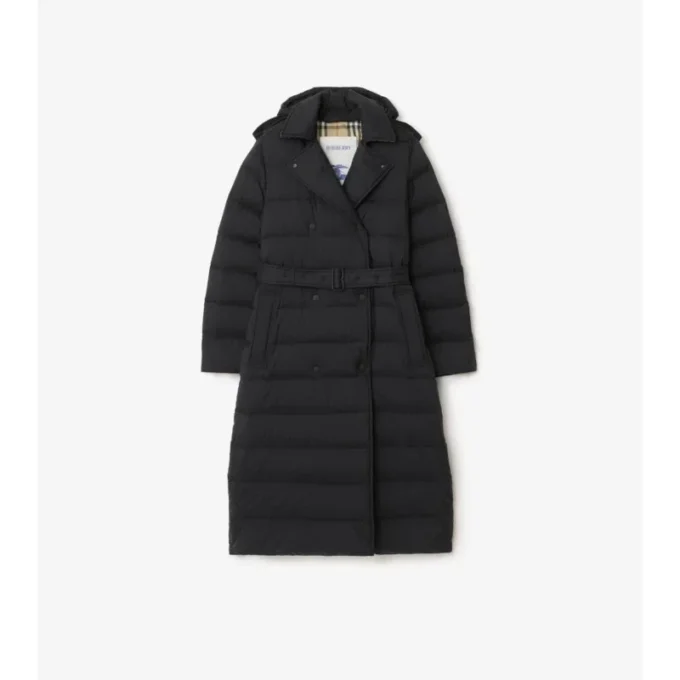 Long Nylon Hooded Puffer Coat