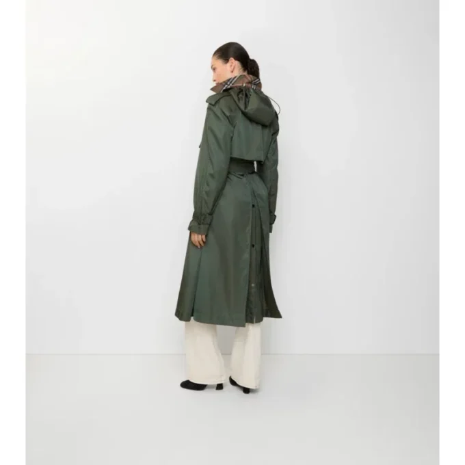Long Nylon Hooded Trench Coat