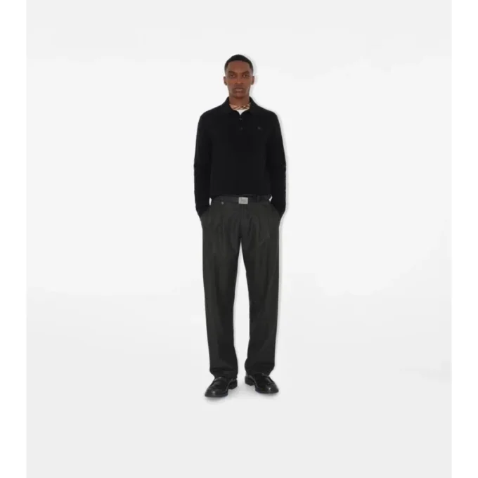 Long-Sleeve Cashmere Blend Polo Shirt