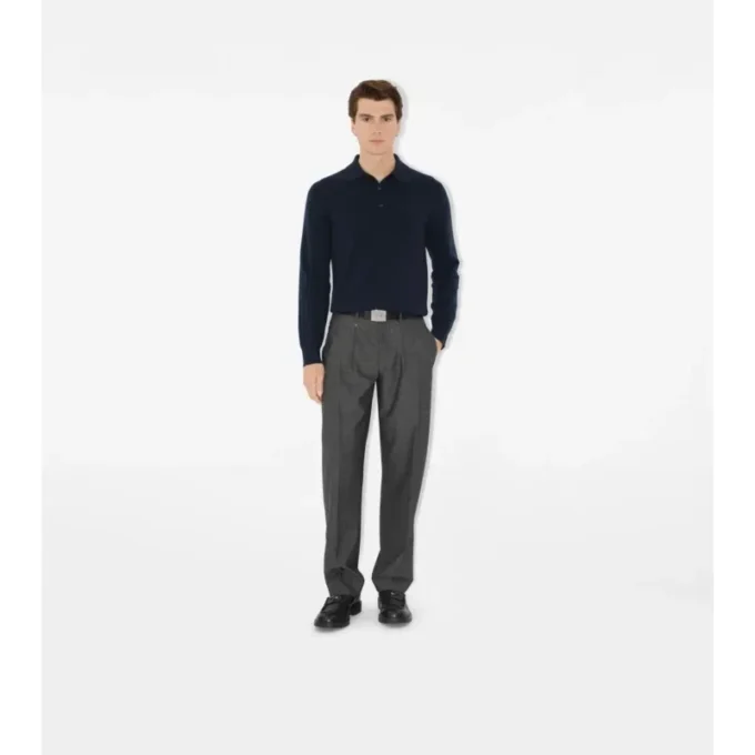 Long-Sleeve Cashmere Blend Polo Shirt