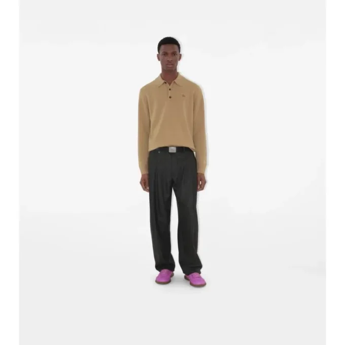 Long-Sleeve Cashmere Blend Polo Shirt