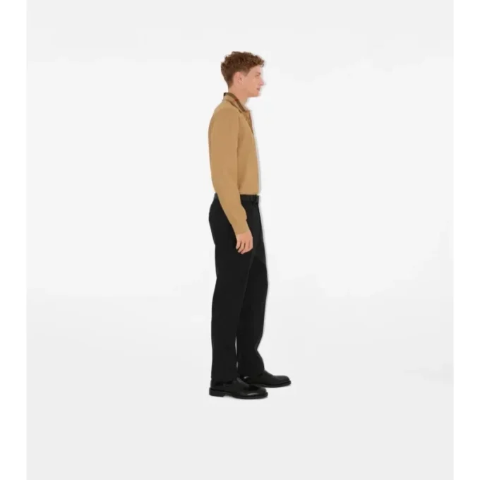 Long-Sleeve Check Collar Cotton Polo Shirt