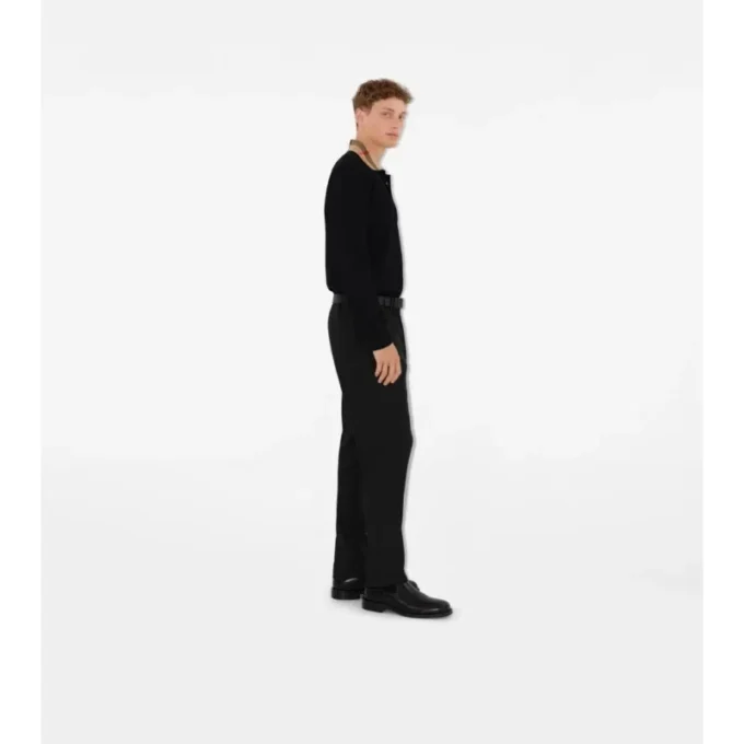Long-Sleeve Check Collar Cotton Polo Shirt