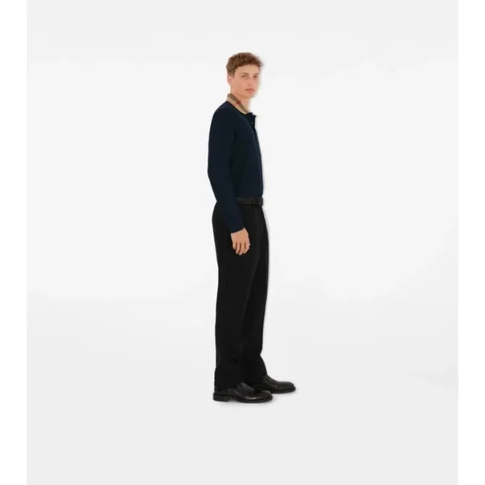 Long-Sleeve Check Collar Cotton Polo Shirt