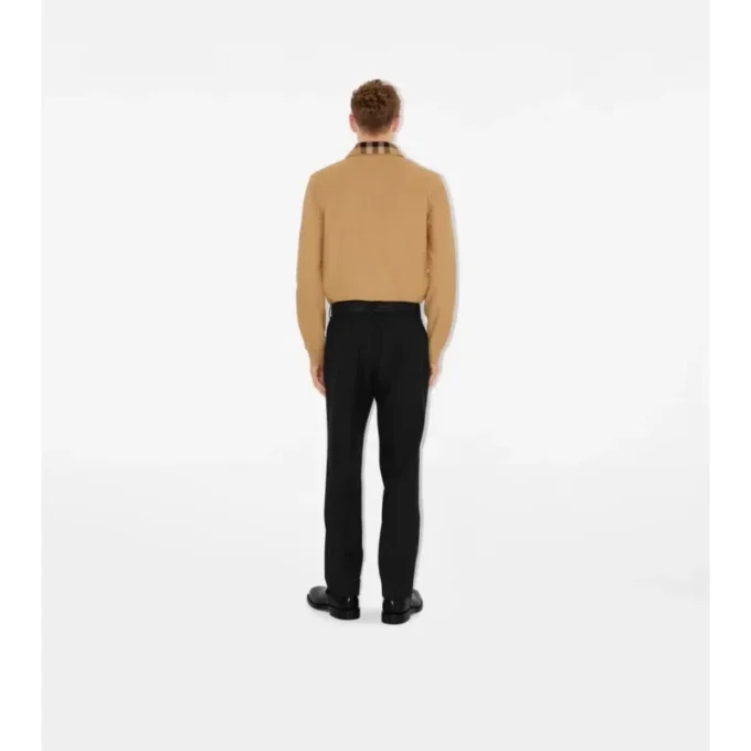 Long-Sleeve Check Collar Cotton Polo Shirt