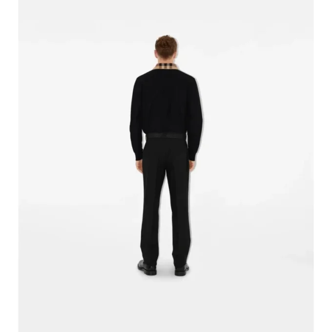 Long-Sleeve Check Collar Cotton Polo Shirt