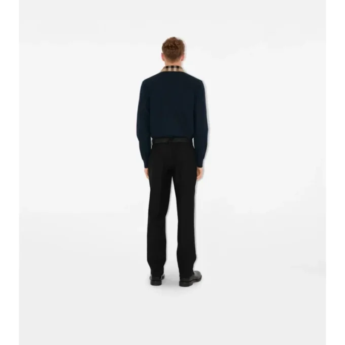 Long-Sleeve Check Collar Cotton Polo Shirt
