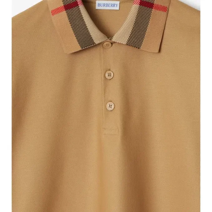 Long-Sleeve Check Collar Cotton Polo Shirt