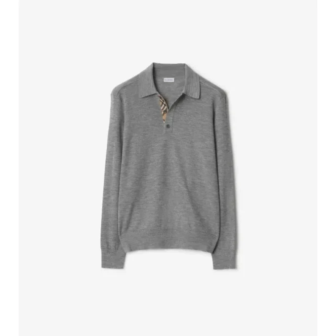 Long-Sleeve Wool Polo Shirt