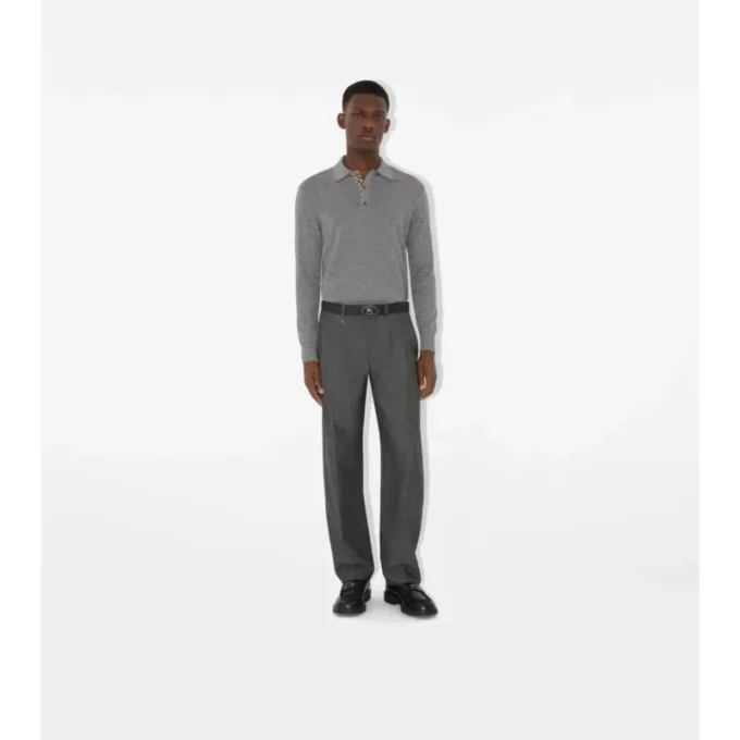Long-Sleeve Wool Polo Shirt