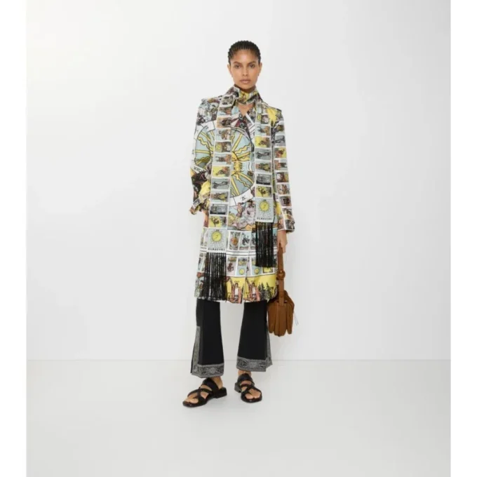 Long Tarot Print Silk Foxfield Trench Coat