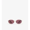 Metal Check Oval Sunglasses